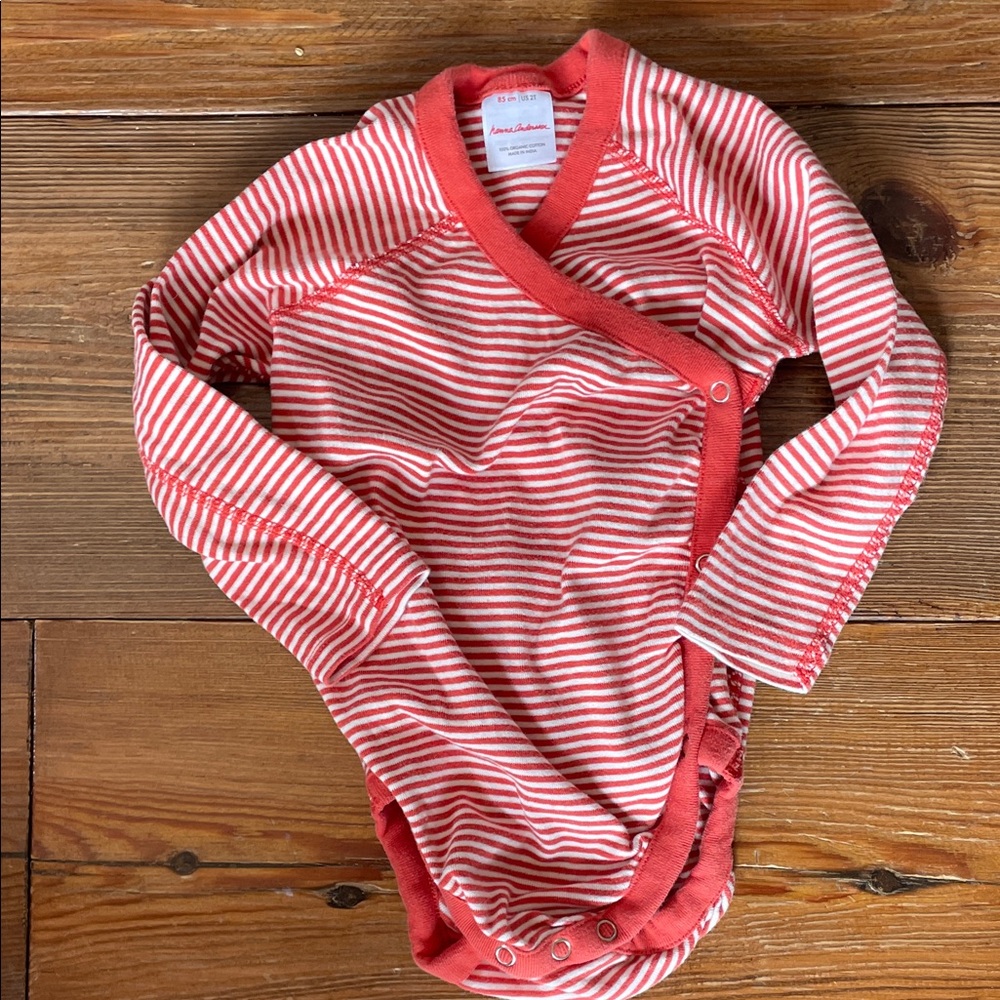 Hanna Andersson 12-18M Baby Striped Bodysuit Organic Cotton Long Sleeve Onesie
